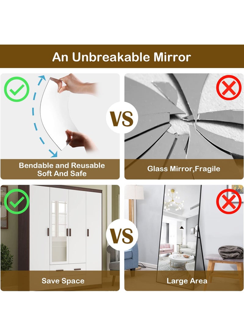 Zikra Full Length Wall Mirror Tiles, 12"x 12" x 4 Pcs Acrylic Mirror Wall-Mounted, Non Glass Safety Mirror Great for Baby Kids Playroom, Used as Dorm Mirror Door Mirror Gym Mirror - Image 3