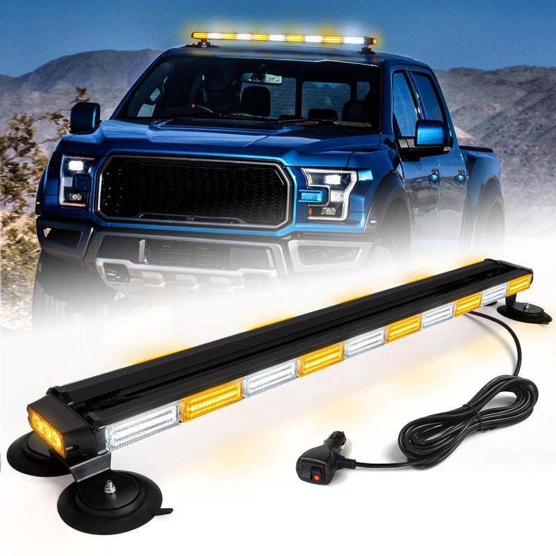 LRTER 42 Roof Top Strobe Light Bar Amber White Emergency Traffic Advisor Lights Double Side Warning Safety Flashing wMagnetic Mount for Construction Vehicles Plow Trucks Pickup AmberWhite
