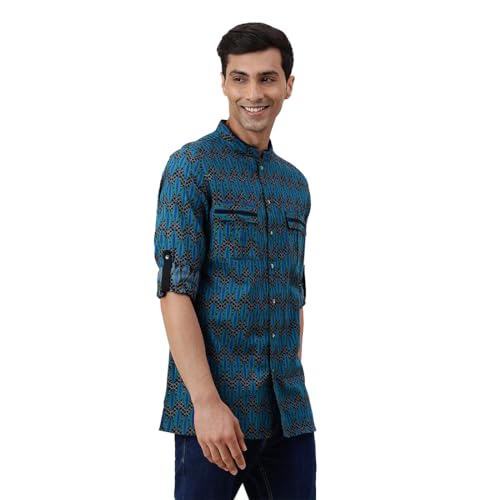 Fabindia Men's Cotton Slim Kurta (20041013_Blue - Image 3