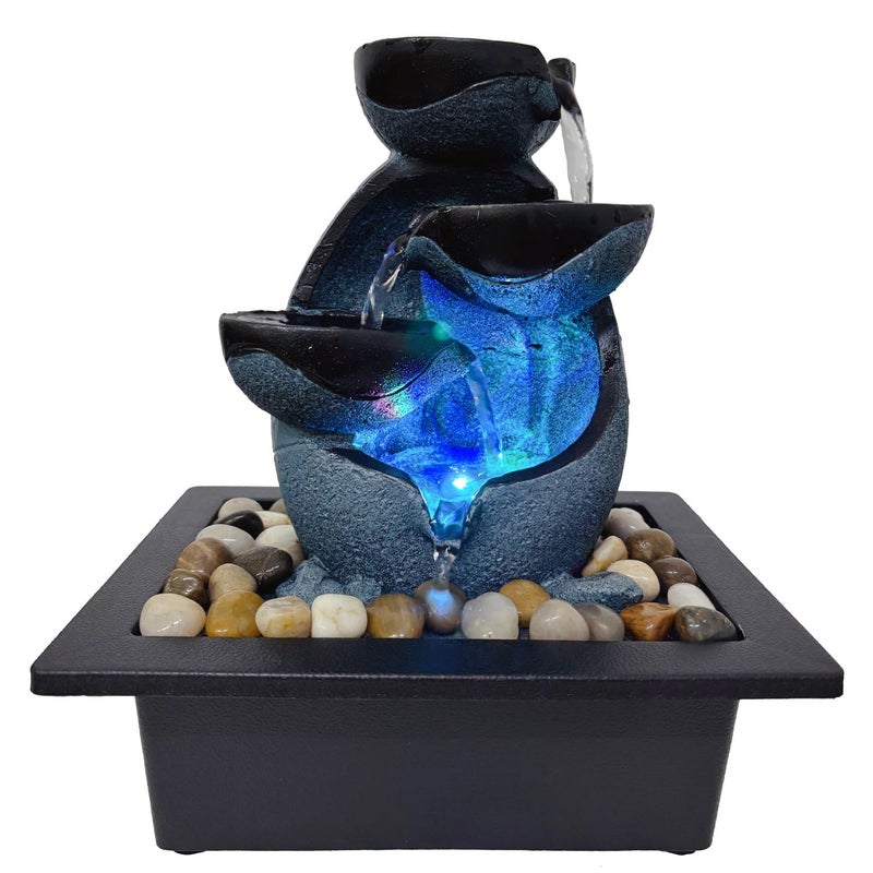 JOINDATAT Indoor Tabletop Water Fountain, Resin Zen Meditation Waterfall Fountain with ON/Off Switch, Indoor Waterfall Feature with Color LED Light for Home Office Decor - Image 1