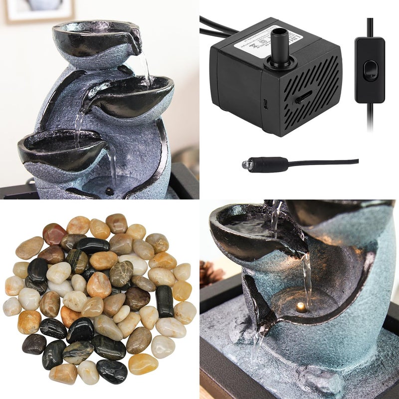 JOINDATAT Indoor Tabletop Water Fountain, Resin Zen Meditation Waterfall Fountain with ON/Off Switch, Indoor Waterfall Feature with Color LED Light for Home Office Decor - Image 4