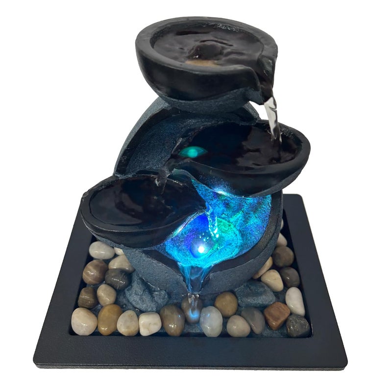 JOINDATAT Indoor Tabletop Water Fountain, Resin Zen Meditation Waterfall Fountain with ON/Off Switch, Indoor Waterfall Feature with Color LED Light for Home Office Decor - Image 5