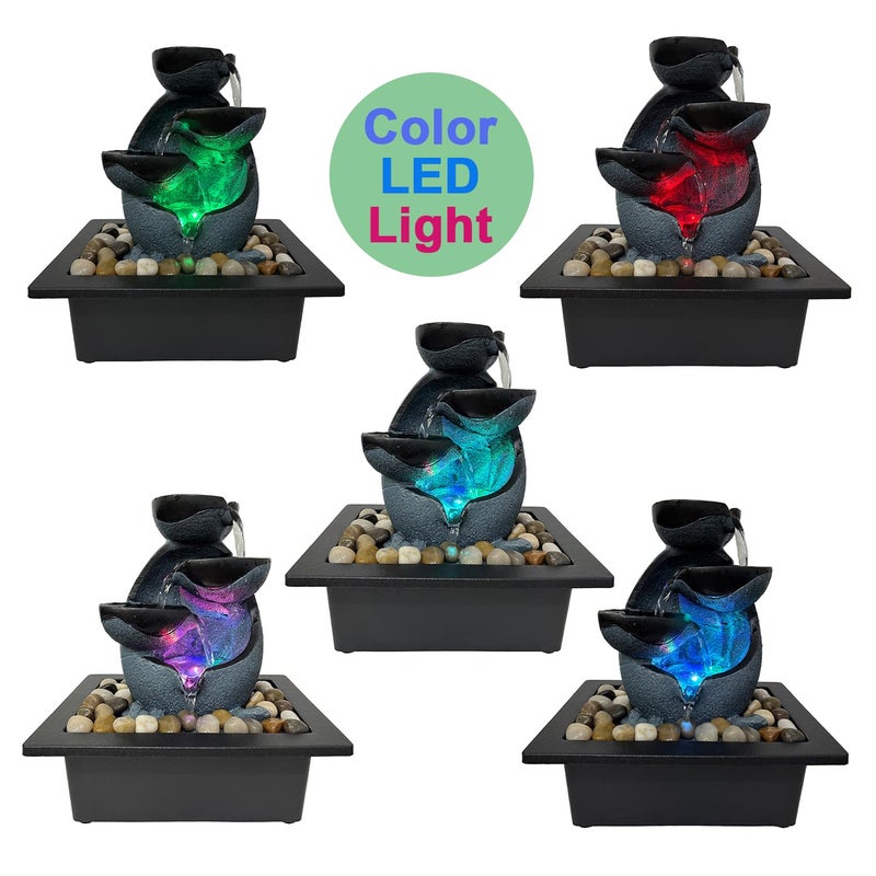 JOINDATAT Indoor Tabletop Water Fountain, Resin Zen Meditation Waterfall Fountain with ON/Off Switch, Indoor Waterfall Feature with Color LED Light for Home Office Decor - Image 3