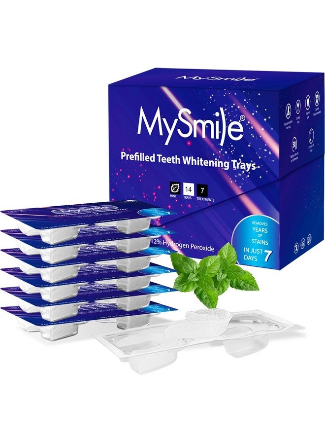 ماي سمايل مجموعة صواني تبييض الأسنان المعبأة مسبقًا من ماي سمايل، ٧ علاجات، مع جل تبييض أسنان يحتوي على ١٢٪ بيروكسيد الهيدروجين للأسنان الحساسة، مبيض أسنان نباتي سريع المفعول، مزيل للبقع، بنكهة النعناع - Image 1