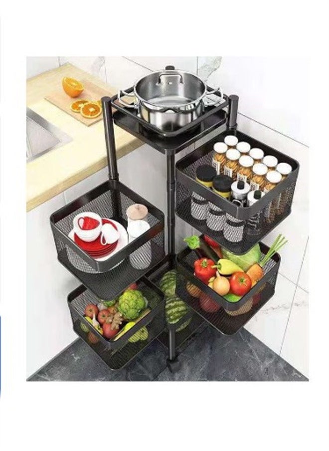 Multi-Layer Kitchen Storage Shelf, Rotating Multi-Layer Kitchen Storage Shelf, Rotatable Steel Rack 4 Movable Wheels Fruit Vegetable Snack Organizer Stand ,Fruit Vegetable Storage Basket, Movable Household Storage Rack for Kitchen Living Room Bathroom Toilet Black 77cm - pzsku/ZE0149B94DF8566926D03Z/45/_/1704959954/e12a99da-96af-4025-a8eb-a06170bff4ed