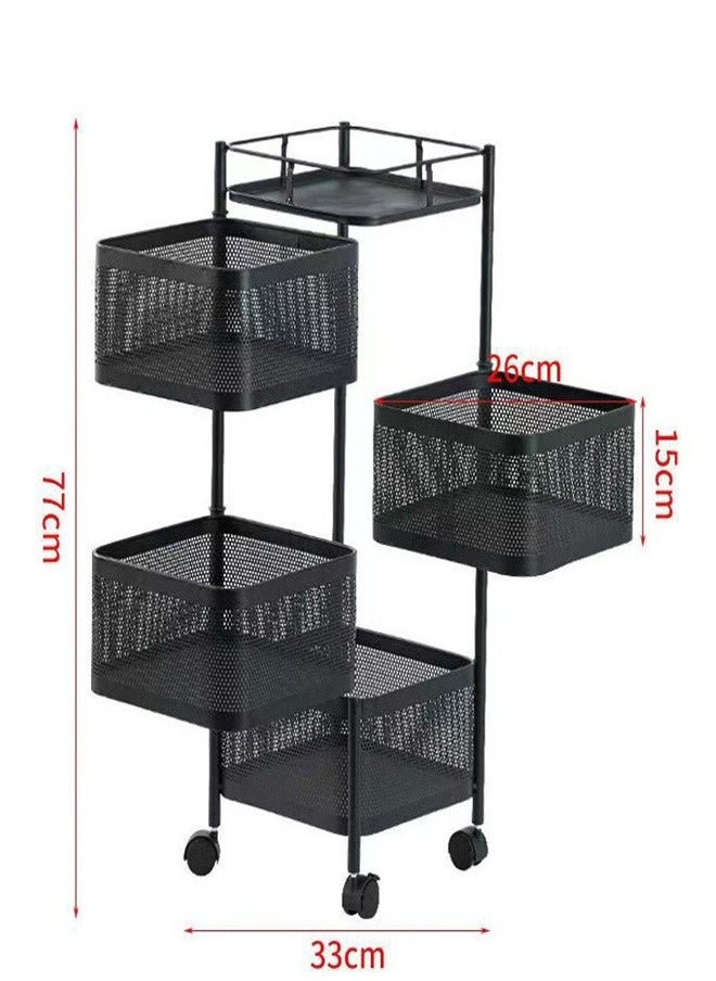 Multi-Layer Kitchen Storage Shelf, Rotating Multi-Layer Kitchen Storage Shelf, Rotatable Steel Rack 4 Movable Wheels Fruit Vegetable Snack Organizer Stand ,Fruit Vegetable Storage Basket, Movable Household Storage Rack for Kitchen Living Room Bathroom Toilet Black 77cm - pzsku/ZE0149B94DF8566926D03Z/45/_/1704959955/213bb36f-7731-4913-8237-8e93801eab0c