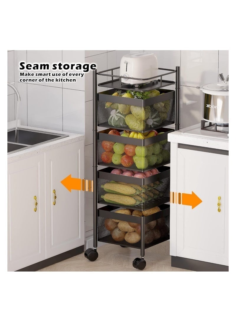 Arabest Multi-Layer Kitchen Storage Shelf, Rotating Multi-Layer Kitchen Storage Shelf, Rotatable Steel Rack 4 Movable Wheels Fruit Vegetable Snack Organizer Stand ,Fruit Vegetable Storage Basket, Movable Household Storage Rack for Kitchen Living Room Bathroom Toilet Black 77cm - Image 2