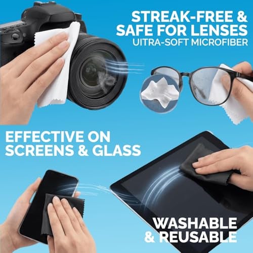 One Tap Only Microfiber Cleaning Cloths 6 Pack – 6x7 Inch Lint‑Free Lens & Screen Cleaner – Eyeglass Camera Phone Tablet TV Cloth – Reusable Scratch‑Free Streak‑Free – 3 Dark Grey & 3 White Individually Wrapped - Image 4