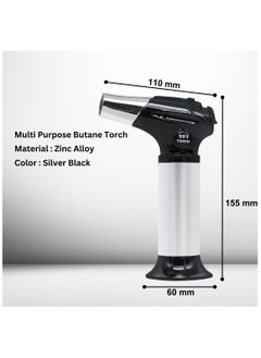 Panvil Premium Butane Torch, Camping Lighter, Professional Kitchen Lighter with Safety Lock and Adjustable Flame, Butane Torch Lighters For Desserts | Camp Fire. | Hiking | BBQ (Silver) Gas Included  - Image 4