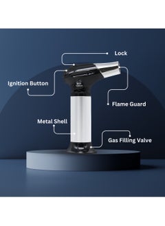 Panvil Premium Butane Torch, Camping Lighter, Professional Kitchen Lighter with Safety Lock and Adjustable Flame, Butane Torch Lighters For Desserts | Camp Fire. | Hiking | BBQ (Silver) Gas Included  - Image 2