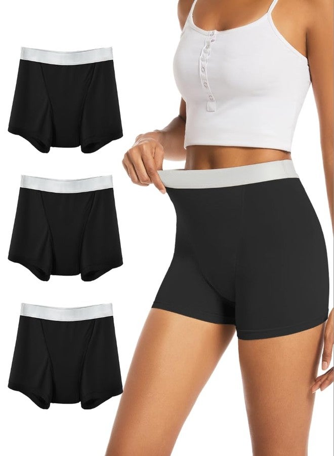 TIICHOO Period Underwear for Women Heavy Flow Leakproof Period Shorts for Day and Night Absorbency Pack of 3(Large, 3 Black - Image 1