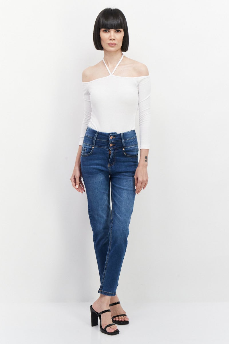 GUESS Women Skinny Fit Solid Stretchable Jeans, Blue - Image 4