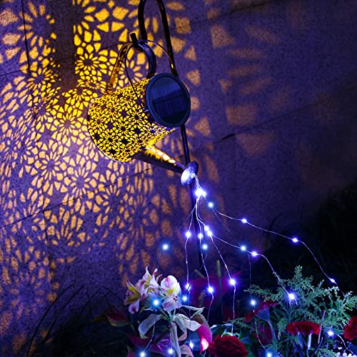 VOOKRY Watering Can with Lights, Large Hanging Solar Lights Outdoor Waterproof, Decorative Retro Metal Solar Garden Decor for Patio Yard Porch Lawn, Gardening Gifts for Mom Grandma Women Christmas - Image 3