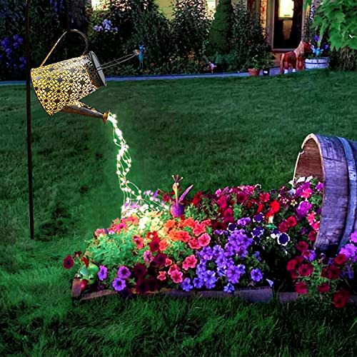 VOOKRY Watering Can with Lights, Large Hanging Solar Lights Outdoor Waterproof, Decorative Retro Metal Solar Garden Decor for Patio Yard Porch Lawn, Gardening Gifts for Mom Grandma Women Christmas - Image 1