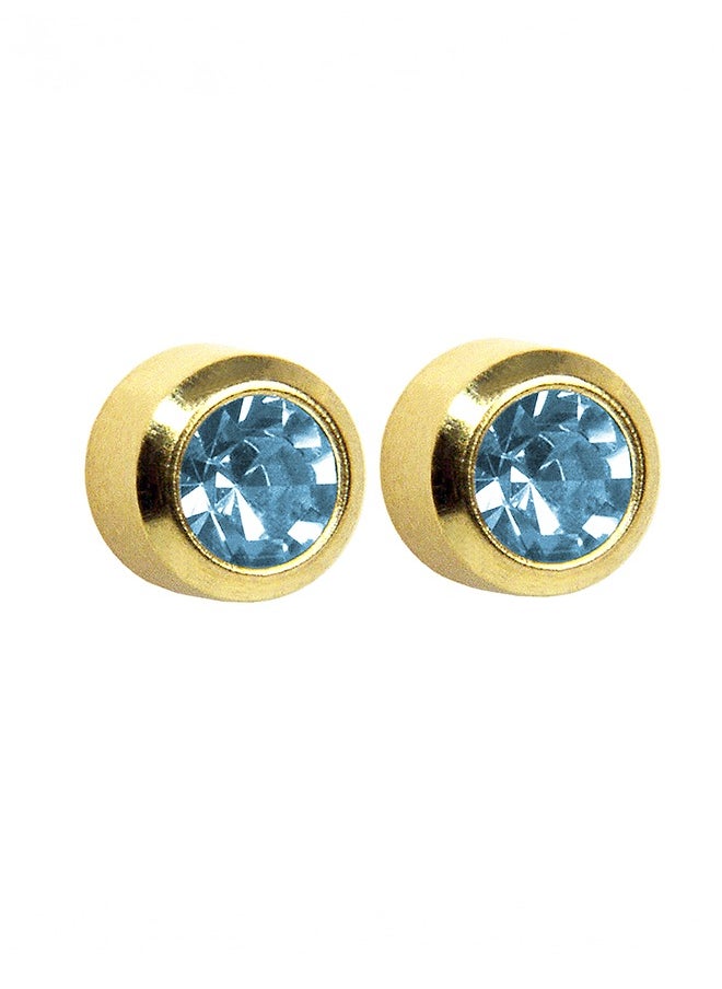 Studex - 2MM March – Aquamarine Birthstone Bezel 24K Pure Gold Plated Ear Studs - Image 1