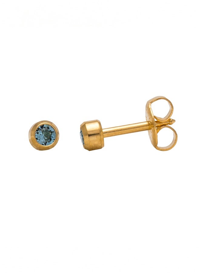 Studex - 2MM March – Aquamarine Birthstone Bezel 24K Pure Gold Plated Ear Studs - Image 1