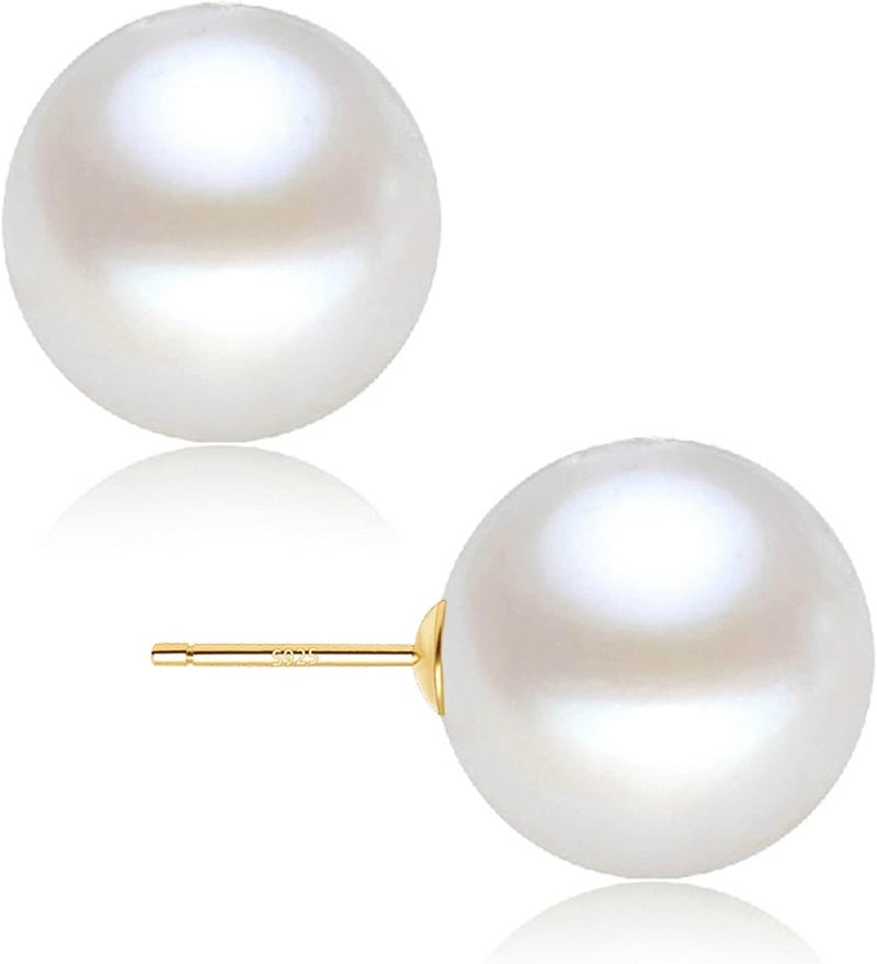 EFTKOY 18K Gold Plated 925 Sterling Silver Shell Pearl Stud Earrings,Hypoallergenic to Sensitive Ears - Image 1