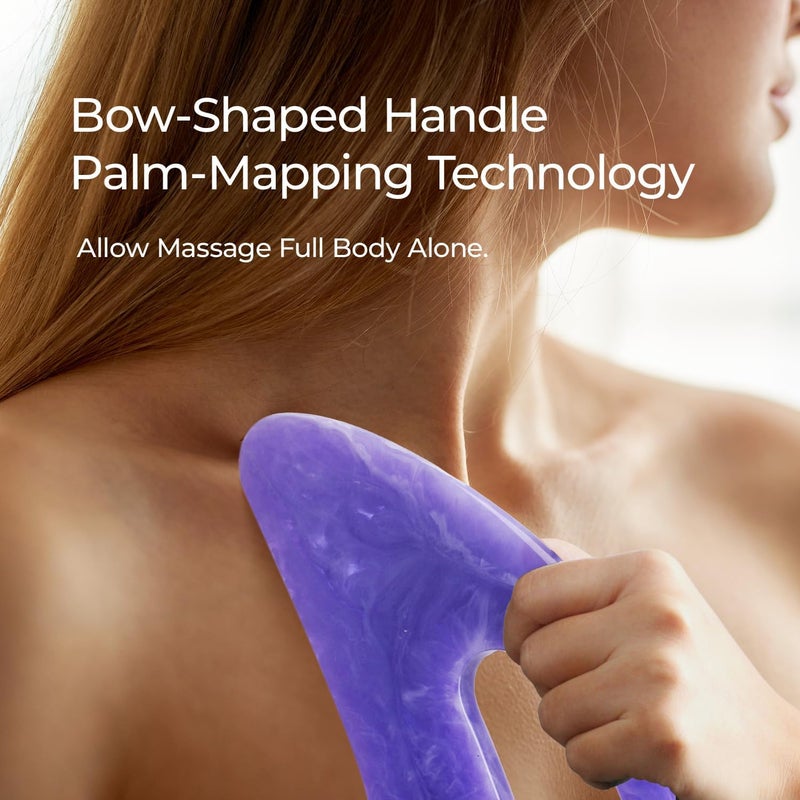 Scienlodic Gua Sha Massage Tool with Handle (Resin) Larger Guasha Body Scraping Tool for Back Legs Neck Massage, Lymphatic Drainage, Cellulite Remove - Large Light Purple - Image 3