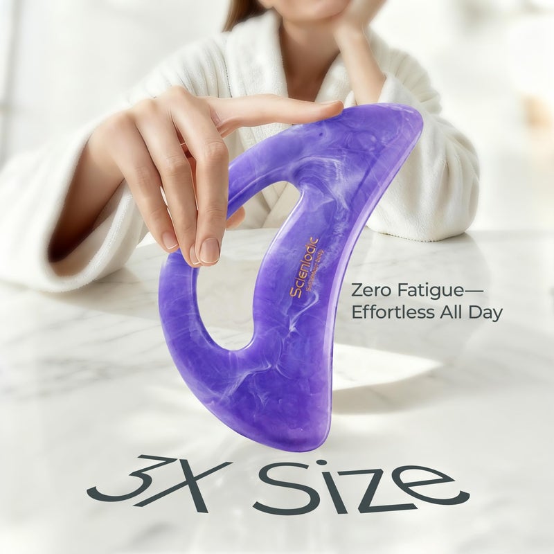 Scienlodic Gua Sha Massage Tool with Handle (Resin) Larger Guasha Body Scraping Tool for Back Legs Neck Massage, Lymphatic Drainage, Cellulite Remove - Large Light Purple - Image 2