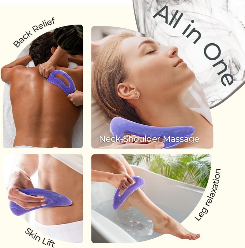 Scienlodic Gua Sha Massage Tool with Handle (Resin) Larger Guasha Body Scraping Tool for Back Legs Neck Massage, Lymphatic Drainage, Cellulite Remove - Large Light Purple - Image 4