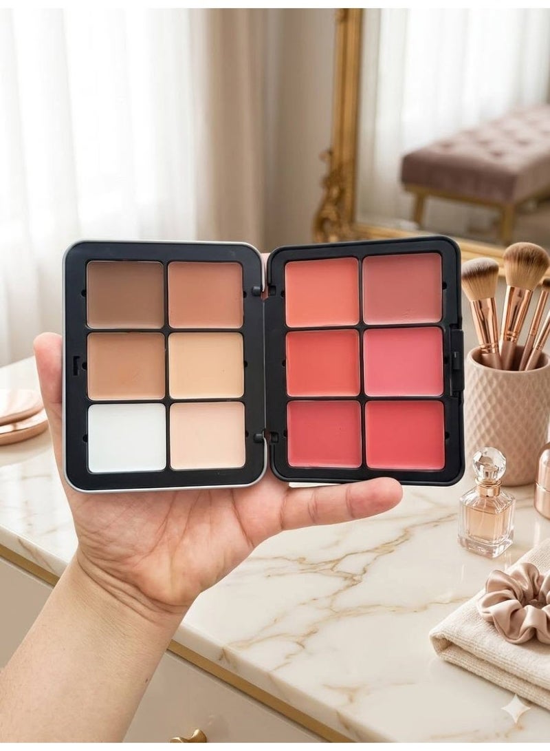 Ultra Concealer and Blusher Cream Palette, Multi-Shade Cream Blush and Concealer Set, 12 Colors - Image 3