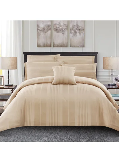 Donetella Hotel Style Duvet Set 7-Pcs King Size Cotton Blend All Season Bedding Set With Bed Quilt Cover/Duvet Cover & Corner Ties(Without Insert),Beige