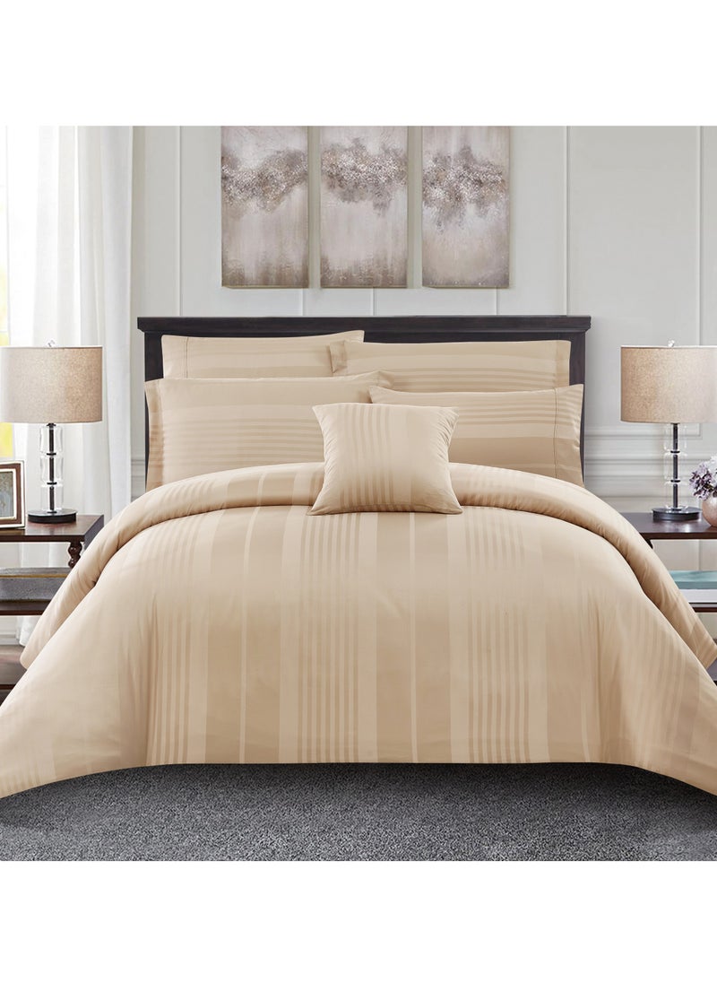 Donetella Hotel Style Duvet Set 7-Pcs King Size Cotton Blend All Season Bedding Set With Bed Quilt Cover/Duvet Cover & Corner Ties(Without Insert),Beige  - Image 1