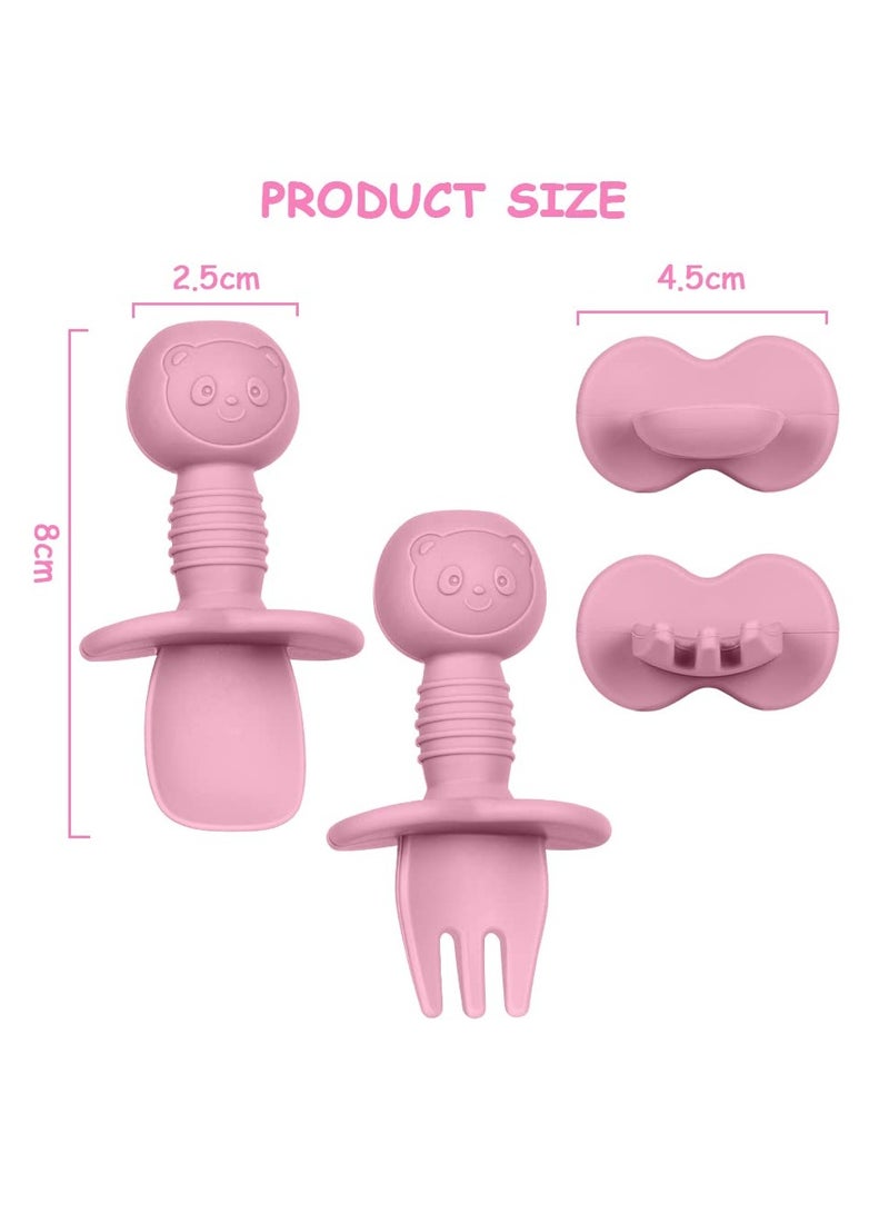 Bebiland 4PCS Baby Fork and Spoon Set, Silicone Self Feeding Utensil, Easy Grip Toddler Cutlery Kit, Baby Weaning and Feeding Spoons (Rose Red/Orange) - Image 2