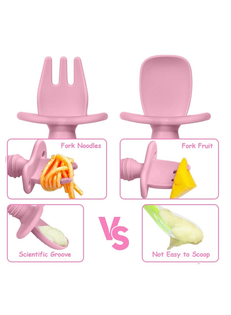 Bebiland 4PCS Baby Fork and Spoon Set, Silicone Self Feeding Utensil, Easy Grip Toddler Cutlery Kit, Baby Weaning and Feeding Spoons (Rose Red/Orange) - Image 5