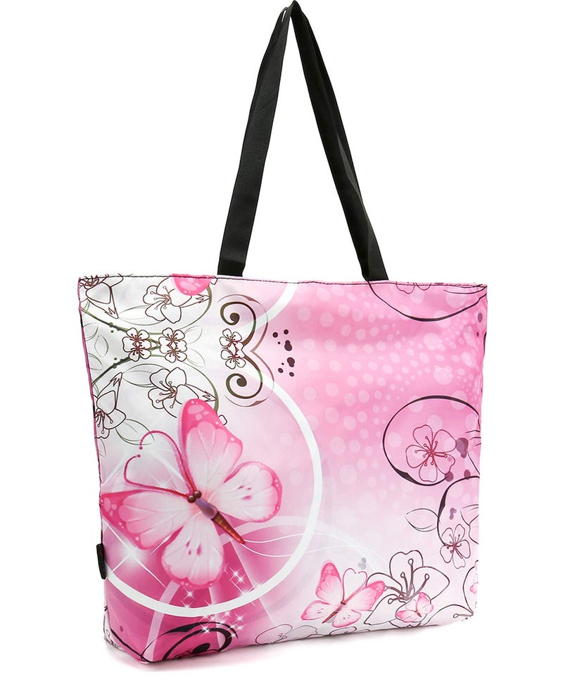 ICOLOR icolor Pink Butterfly Gym Bag Tote Bags Shoulder Bag Beach Bag with Zipper for Men WomenReusable Gym Picnic Travel Beach Shopping Work Daily Use Shoppers ToteGymBag12