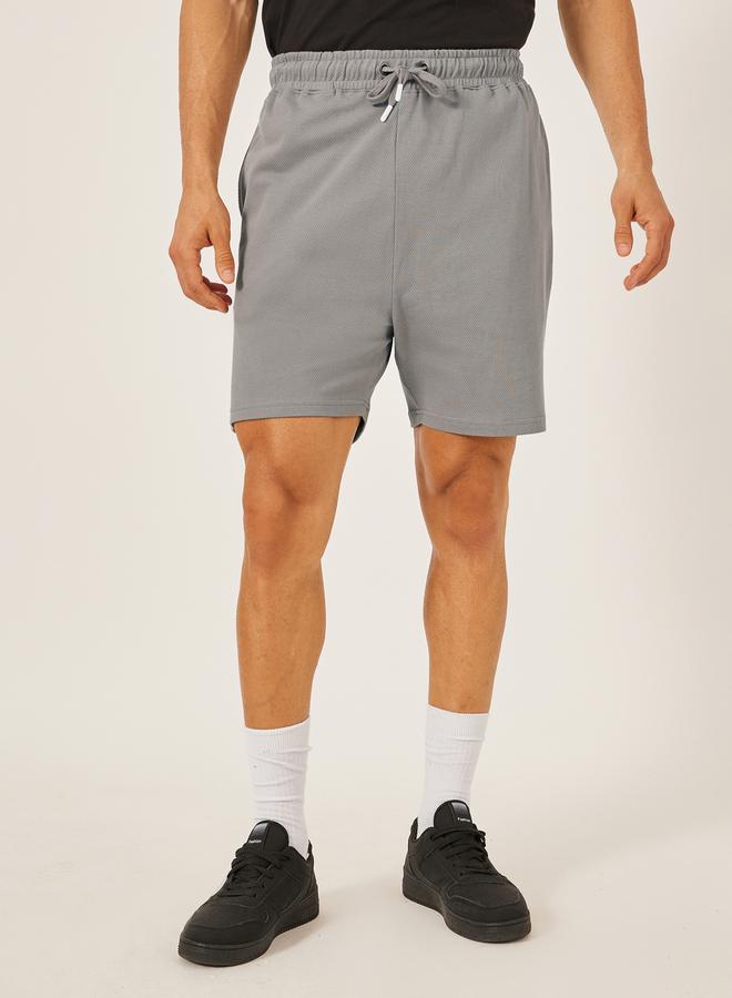 Styli Men Grey Regular Fit Waffle Knit Shorts - Image 1