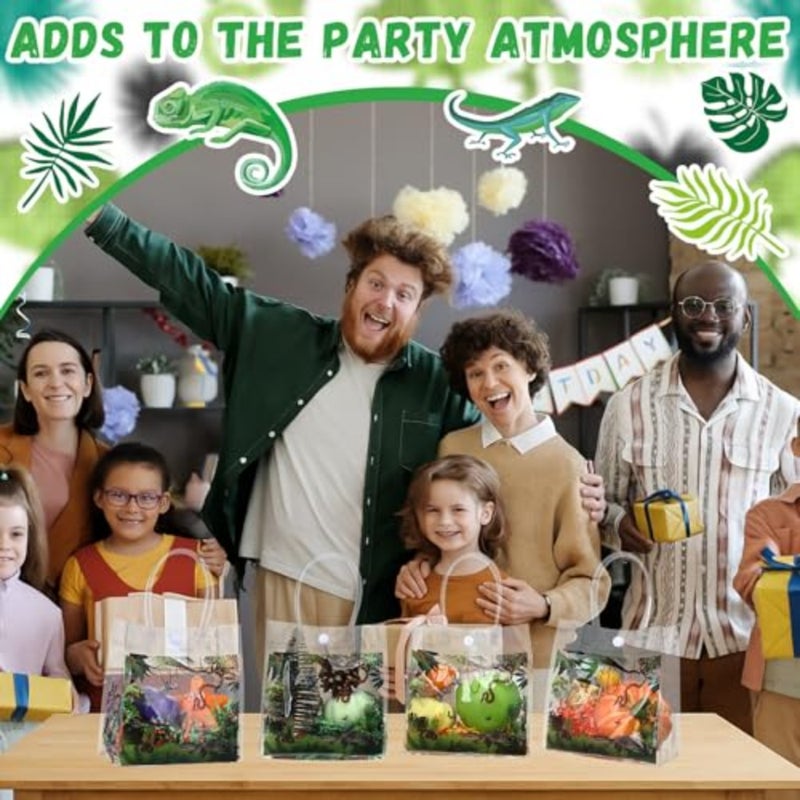 24 Pcs Reptile Party Favor Reptile Swamp Clear PVC Gift Bags with Handle Lizards Turtles Snakes Crocodiles Treat Bags for Wildlife Jungle Animal Party Supplies - Image 4