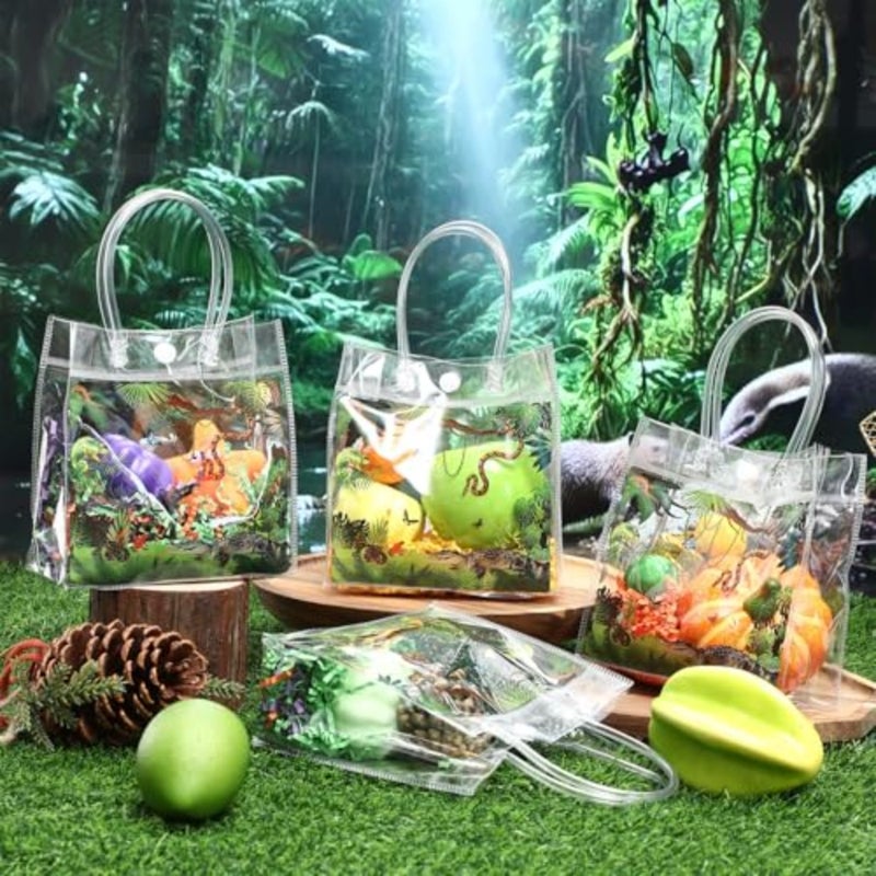 24 Pcs Reptile Party Favor Reptile Swamp Clear PVC Gift Bags with Handle Lizards Turtles Snakes Crocodiles Treat Bags for Wildlife Jungle Animal Party Supplies - Image 3