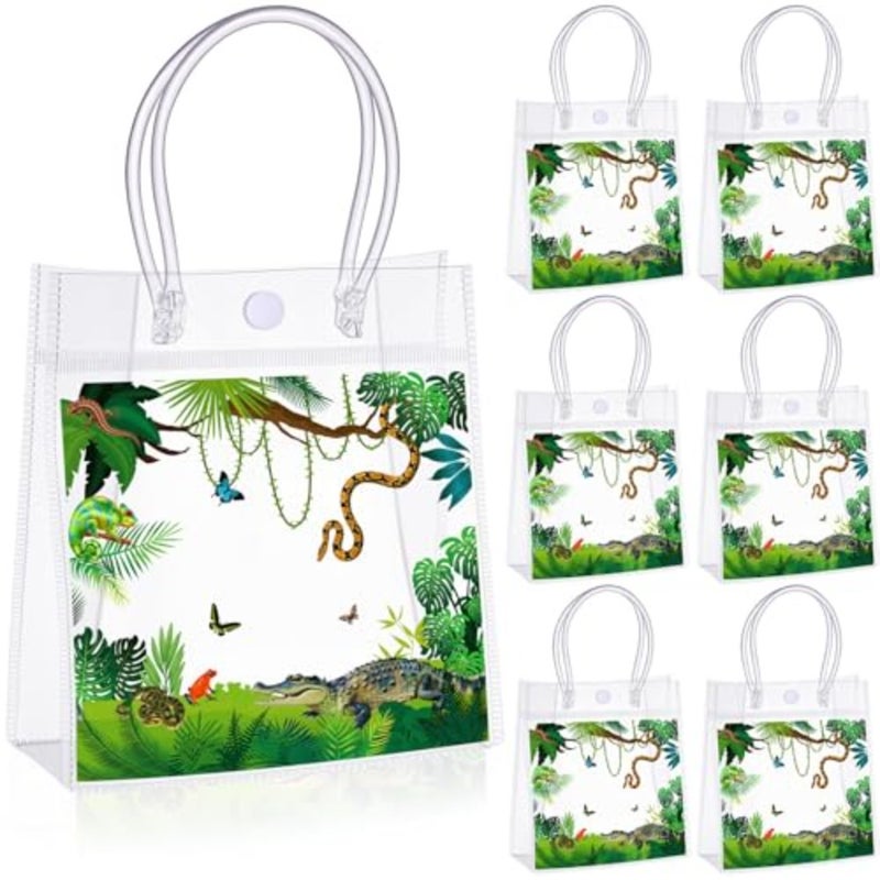 24 Pcs Reptile Party Favor Reptile Swamp Clear PVC Gift Bags with Handle Lizards Turtles Snakes Crocodiles Treat Bags for Wildlife Jungle Animal Party Supplies - Image 1