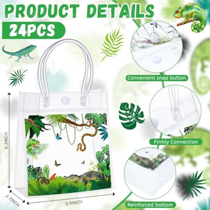 24 Pcs Reptile Party Favor Reptile Swamp Clear PVC Gift Bags with Handle Lizards Turtles Snakes Crocodiles Treat Bags for Wildlife Jungle Animal Party Supplies - Image 2