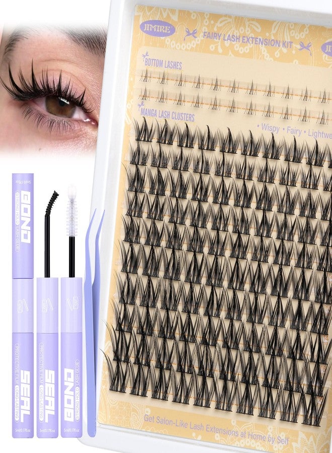 JIMIRE Wispy Lash Extension Kit Manga Eyelash Clusters 10-16MM Fairy Eyelash Extension Kit with Lash Bond and Seal Spiky Lash Clusters Kit with Bottom Lashes - Image 1