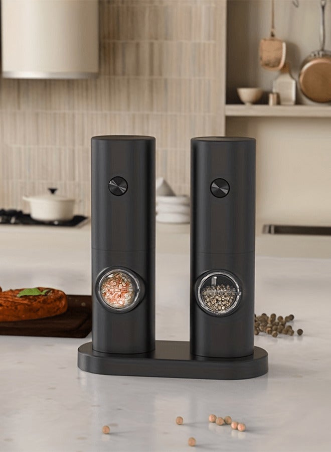 Electric Salt and Pepper Grinder Set (2 Pack), One Hand Adjustable Coarseness, Battery Powered with Stand, Seasoning Tools for Kitchen BBQ - Image 2