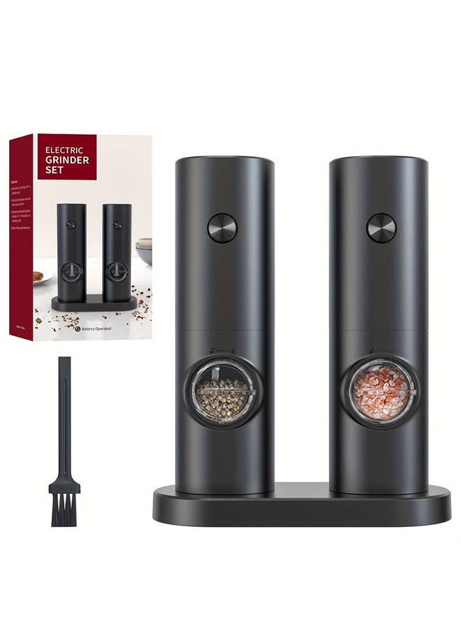 Electric Salt and Pepper Grinder Set (2 Pack), One Hand Adjustable Coarseness, Battery Powered with Stand, Seasoning Tools for Kitchen BBQ - Image 1
