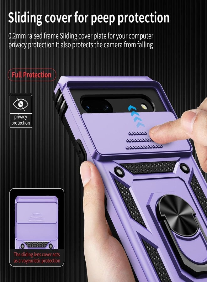 WEYCOLOR for Google Pixel 6A Case with Camera Lens Cover HD Screen Protector, 10 FT Military Grade Drop Protection, Magnetic Ring Holder Kickstand Protective Phone Case,Lavender - Image 3