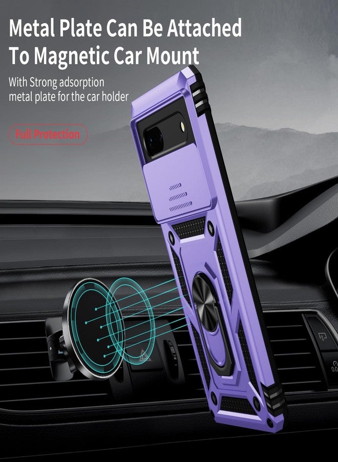 WEYCOLOR for Google Pixel 6A Case with Camera Lens Cover HD Screen Protector, 10 FT Military Grade Drop Protection, Magnetic Ring Holder Kickstand Protective Phone Case,Lavender - Image 2