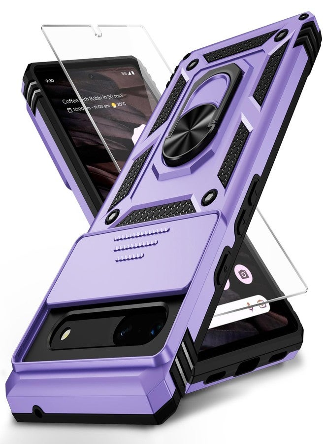 WEYCOLOR for Google Pixel 6A Case with Camera Lens Cover HD Screen Protector, 10 FT Military Grade Drop Protection, Magnetic Ring Holder Kickstand Protective Phone Case,Lavender - Image 1