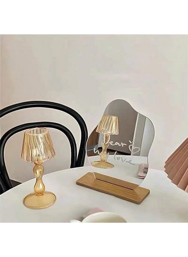 بيوينتي مرآة غير منتظمة ذات ديكور جمالي للغرفة، مرآة زينة أكريليك ذات ديكور جمالي للغرفة، مرآة مكياج بدون إطار، مرآة طاولة على شكل سحابة مع حامل خشبي قابل للفصل لغرفة المعيشة وغرفة النوم - Image 5