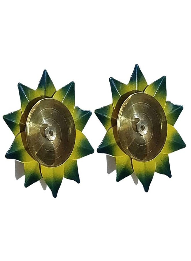Swaha Lotus Diya - 2 Pieces (Green Diya) | Brass diyas | Bring Light to Your Pooja | Daily Pooja Products | Festival Diya | Decoration Diya - Image 1