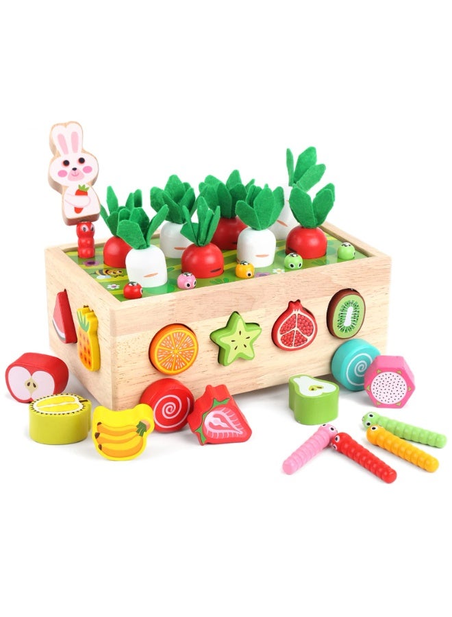 هالامودو سيارة ذكاء البستان، لعبة أطفال تربوية سحب خشب الفجل لبنات البناء، شكل متعة الطفل لعبة مطابقة، صيد الفجل، صيد الأسماك، صيد الحشرات، مطابقة الحيوانات، وسحب العربة، مناسبة للأولاد والبنات كهدايا لعبة أو هدايا حفلة، تعزيز التفاعل بين الوالدين والطفل، ثقافة قدرات الطفل في اليد، القدرة على التركيز، والتنسيق بين العين واليد - Image 1