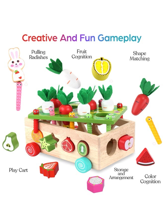 هالامودو سيارة ذكاء البستان، لعبة أطفال تربوية سحب خشب الفجل لبنات البناء، شكل متعة الطفل لعبة مطابقة، صيد الفجل، صيد الأسماك، صيد الحشرات، مطابقة الحيوانات، وسحب العربة، مناسبة للأولاد والبنات كهدايا لعبة أو هدايا حفلة، تعزيز التفاعل بين الوالدين والطفل، ثقافة قدرات الطفل في اليد، القدرة على التركيز، والتنسيق بين العين واليد - Image 3