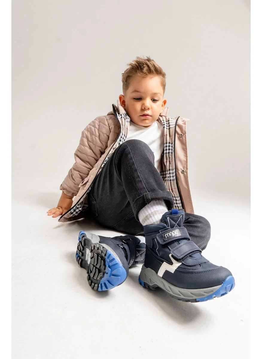 Mnpc Boy Navy Blue Genuine Leather Anatomical Trekking Boots