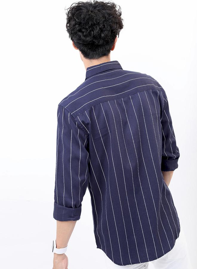 HIGHLANDER Striped Cotton Slim Fit Shirt with Pocket - Image 3