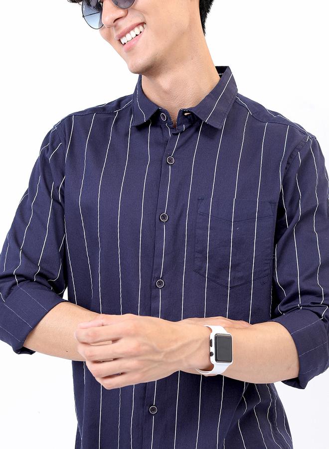 HIGHLANDER Striped Cotton Slim Fit Shirt with Pocket - Image 5