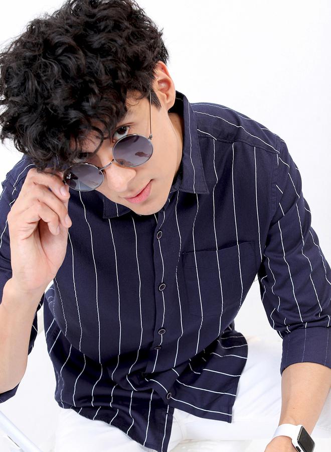 HIGHLANDER Striped Cotton Slim Fit Shirt with Pocket - Image 1