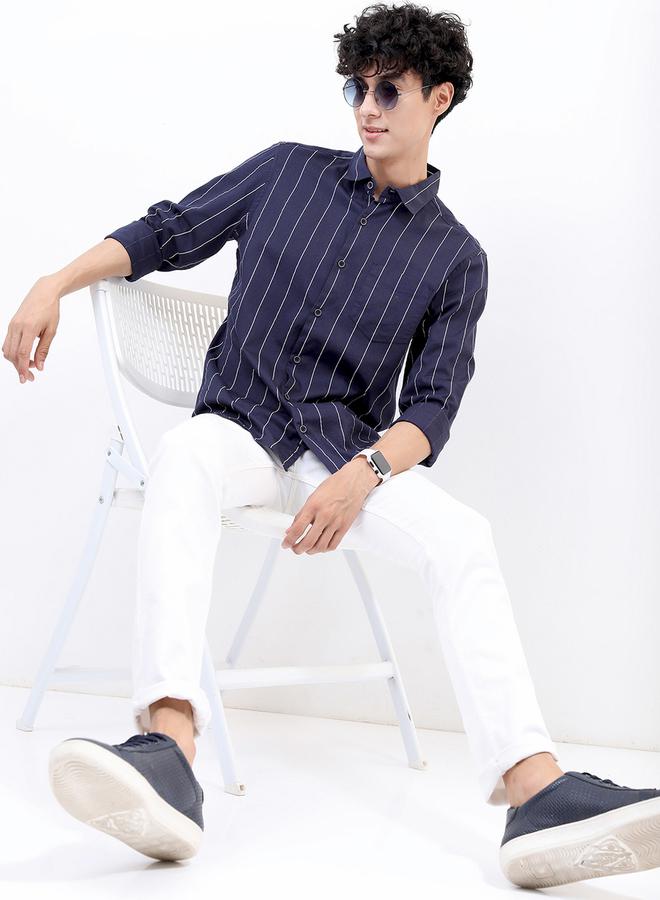 HIGHLANDER Striped Cotton Slim Fit Shirt with Pocket - Image 2